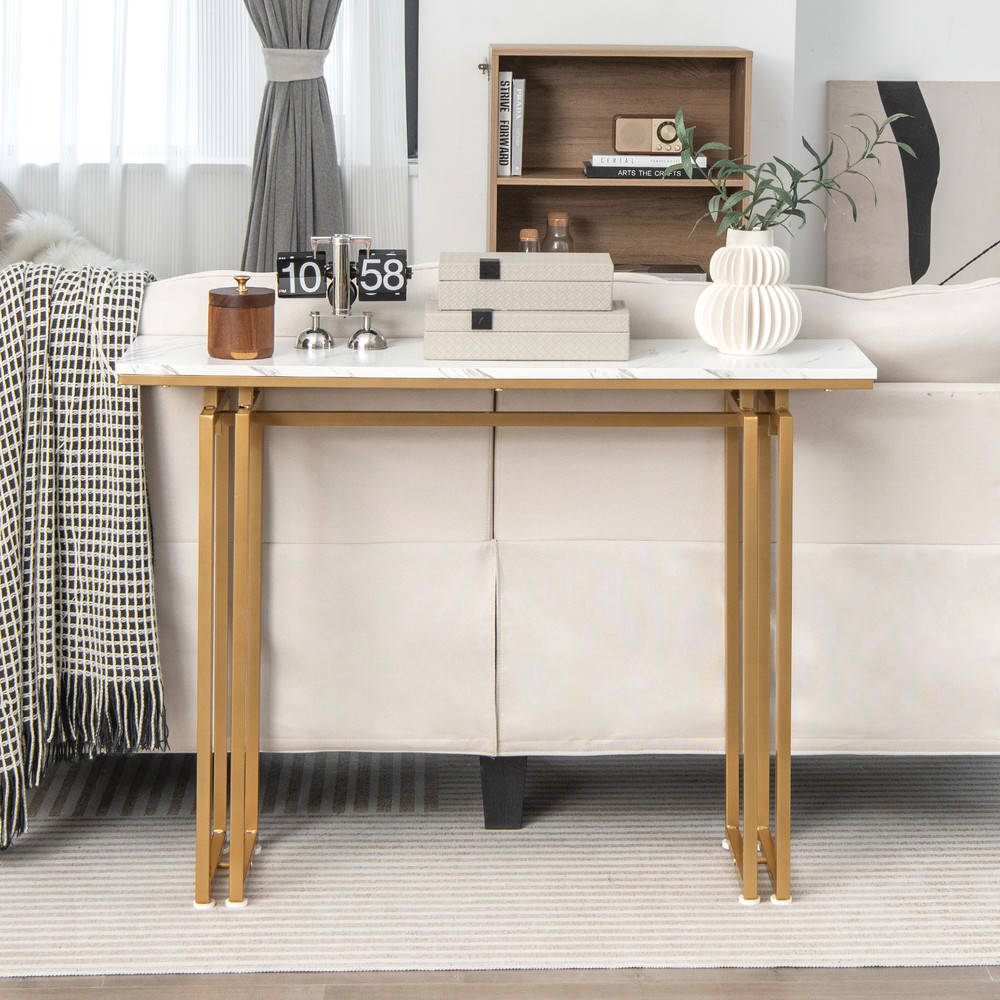 Modern Console Table 435 HeavyDuty Metal Frame With Faux Marble Top For Entryway  Behind Sofa 5