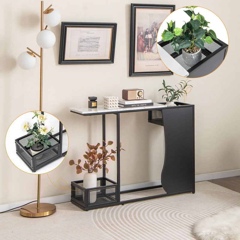 43.5 Inch Console Table with Plant Position & Faux Marble Top, Modern Entryway Table for Home Decor