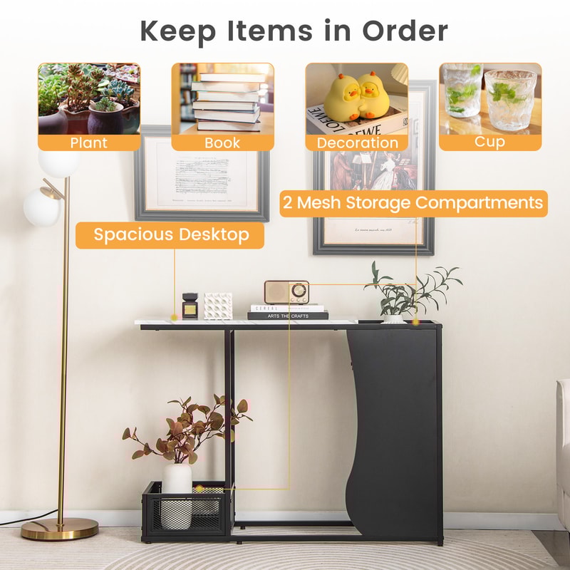 43.5 Inch Console Table with Plant Position & Faux Marble Top, Modern Entryway Table for Home Decor