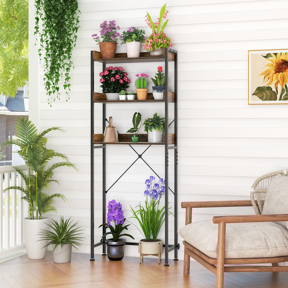 Over The Toilet Storage Rack With Hooks Adjustable Bottom Bar 3Tier Freestanding Bathroom Organize 1