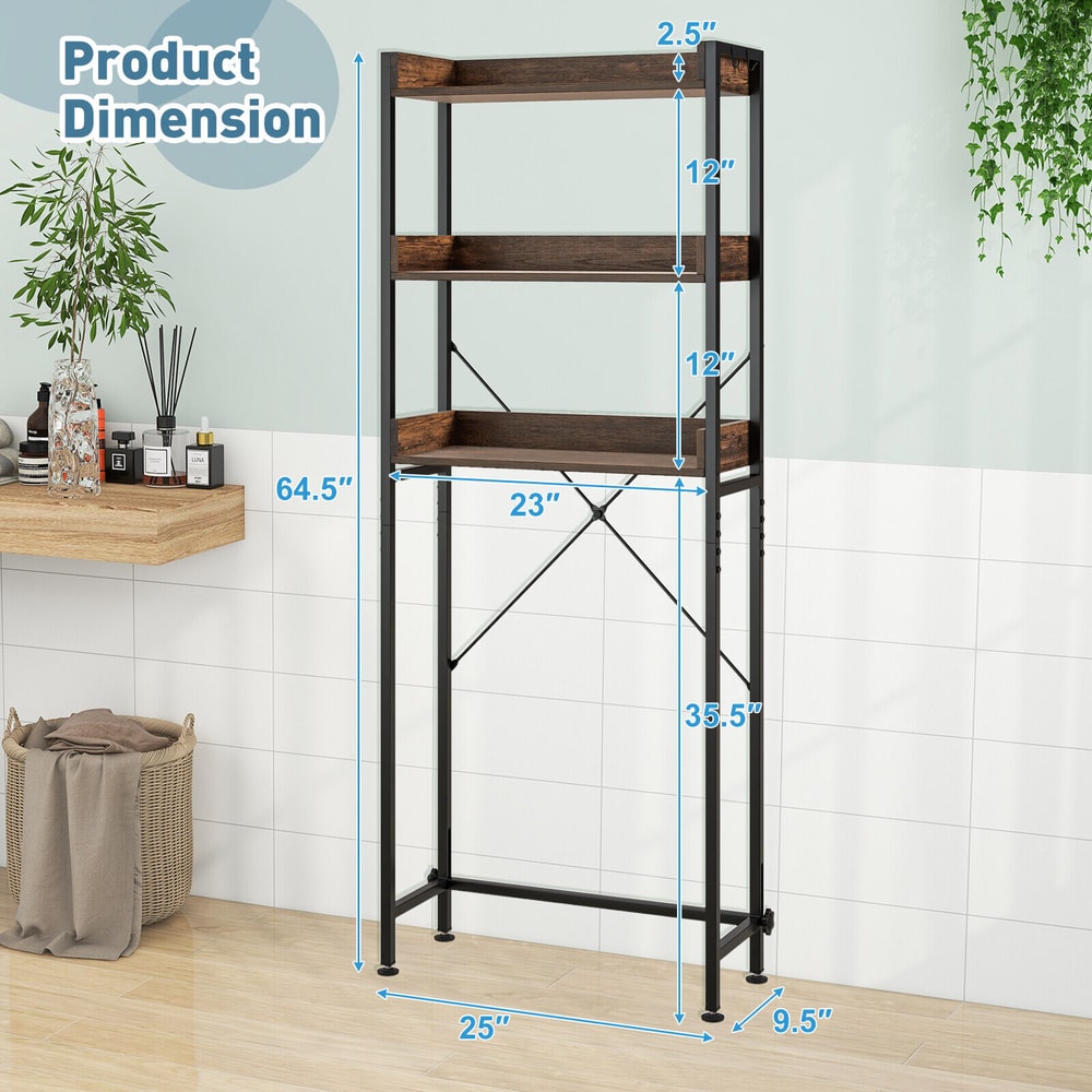 Over The Toilet Storage Rack With Hooks Adjustable Bottom Bar 3Tier Freestanding Bathroom Organize 4