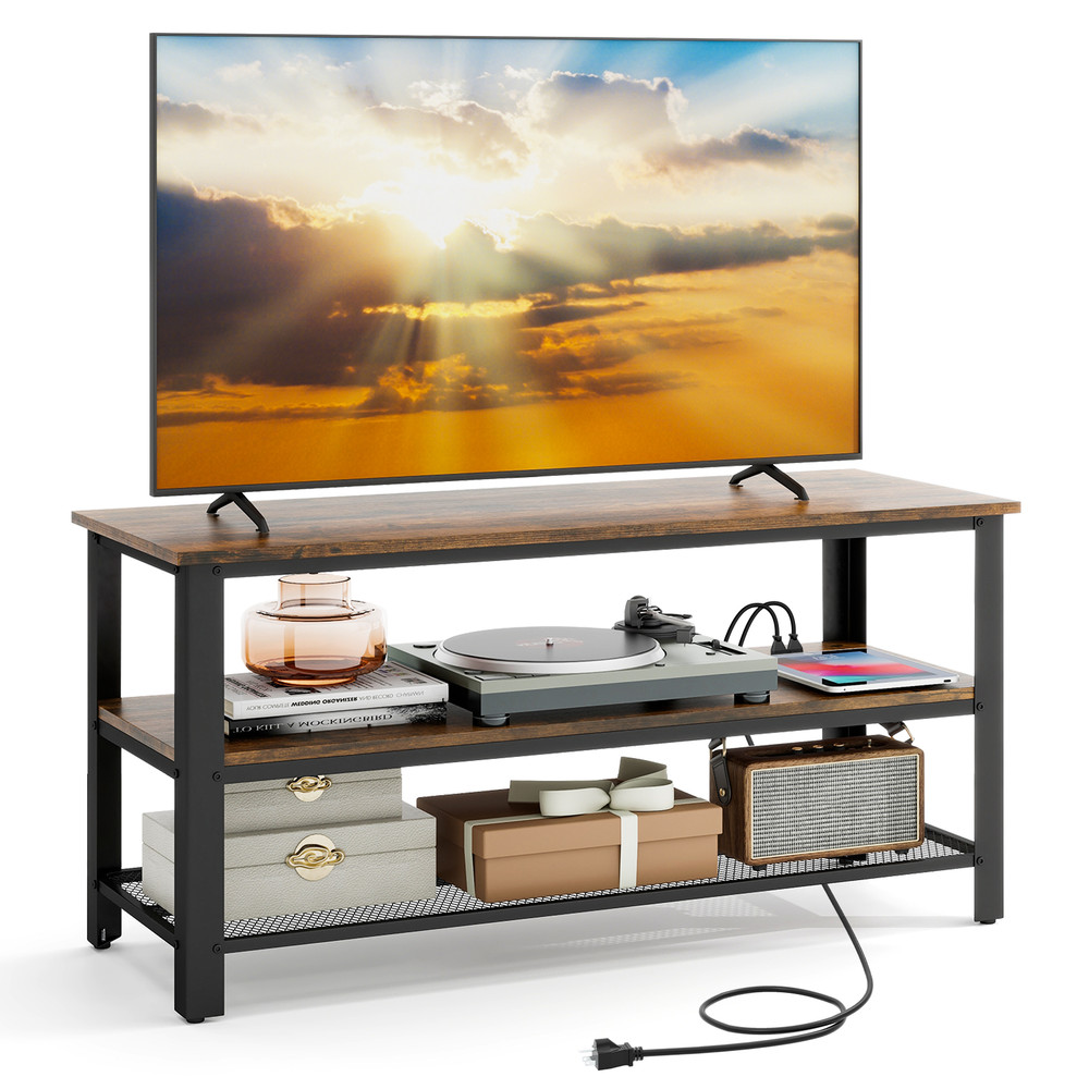 Industrial TV Stand For Up To 50 Inches Media Console With Power Outlets  USB Ports  Charging Stati 6