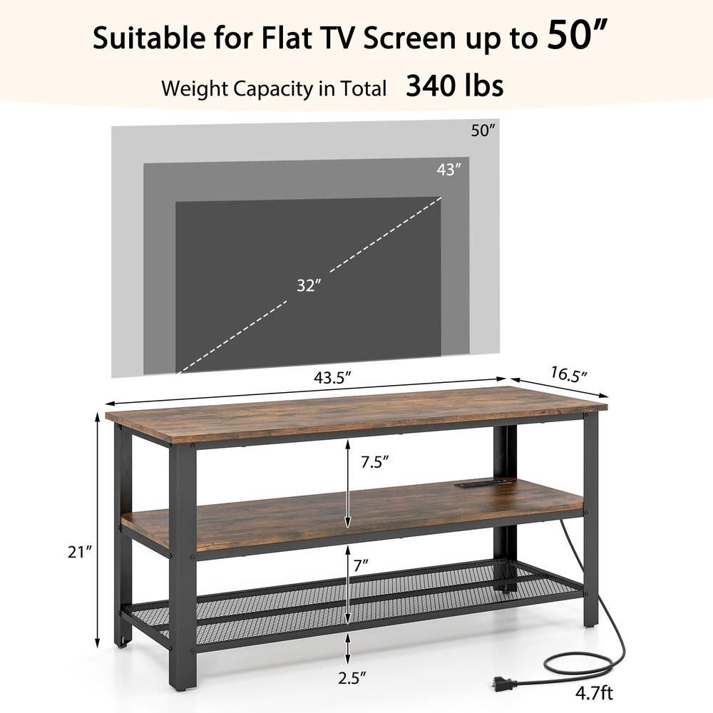 Industrial TV Stand For Up To 50 Inches Media Console With Power Outlets  USB Ports  Charging Stati 5