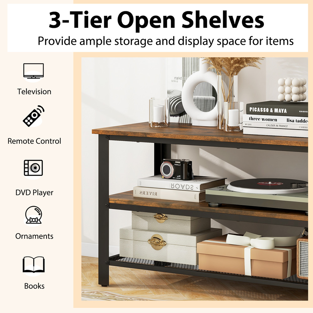 Industrial TV Stand For Up To 50 Inches Media Console With Power Outlets  USB Ports  Charging Stati 2