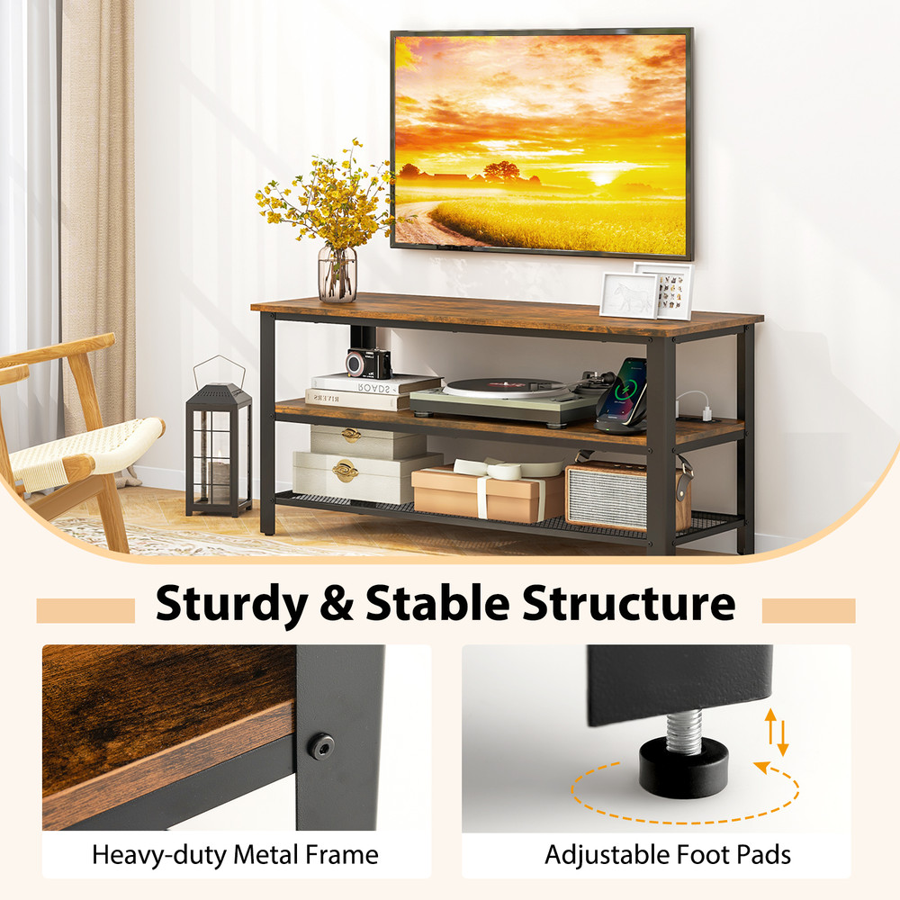 Industrial TV Stand For Up To 50 Inches Media Console With Power Outlets  USB Ports  Charging Stati 4