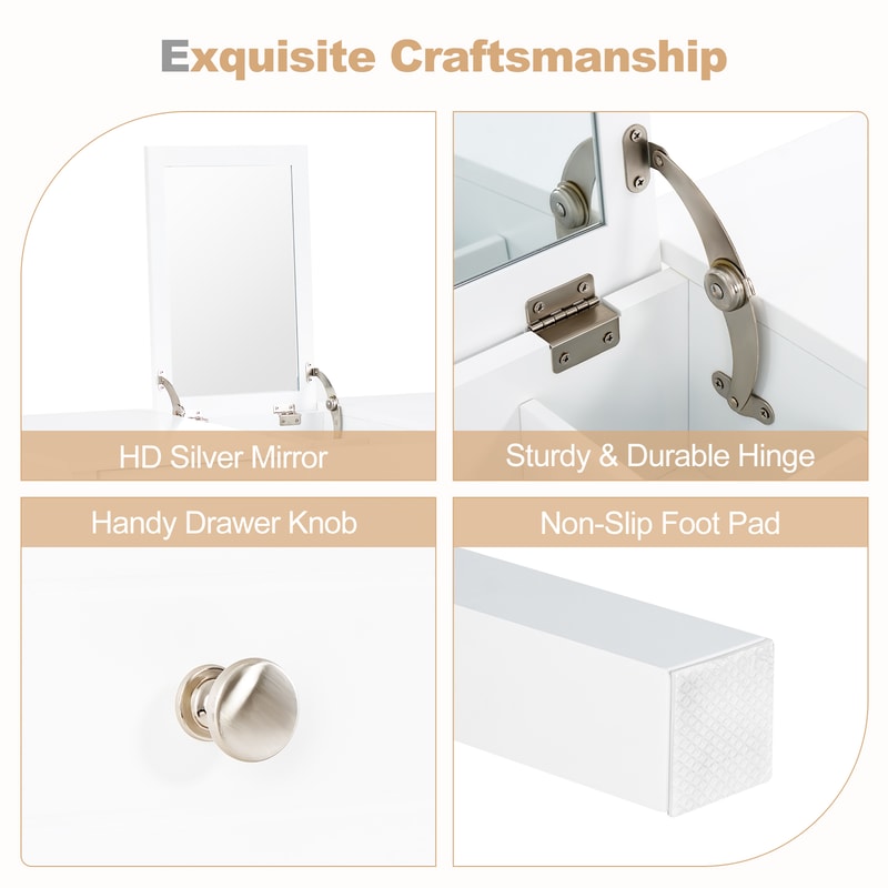 Stylish Vanity Desk With Flip Top Mirror Drawers Makeup Dressing Table For Beauty Work 3