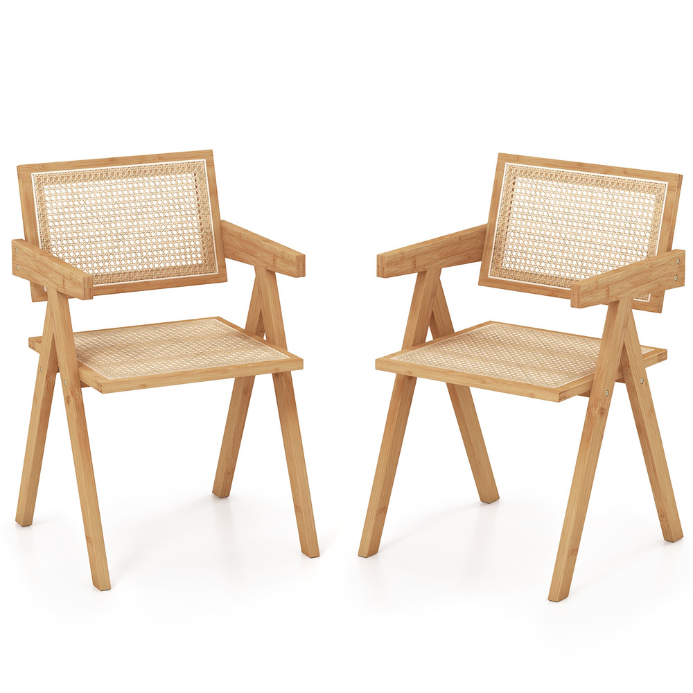 Set Of 2 Rattan Accent Chairs With Natural Bamboo Frame MidCentury Modern Armchairs For Dining Liv 6