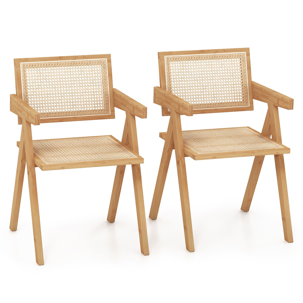 Set Of 2 Rattan Accent Chairs With Natural Bamboo Frame MidCentury Modern Armchairs For Dining Liv 7