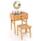 Vanity Table With Rotating Mirror Stool Bamboo Makeup Dressing Set For Bedroom 7
