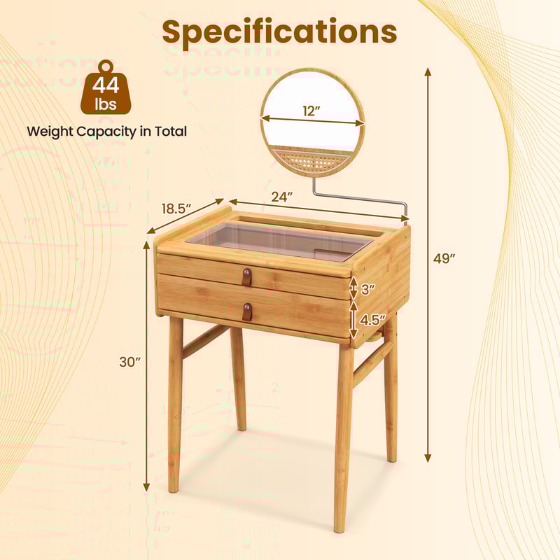 Vanity Table With Rotating Mirror Stool Bamboo Makeup Dressing Set For Bedroom 3