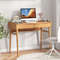 EcoFriendly Bamboo Desk 2 Storage Drawers  Open Shelf Writing Workstation 0