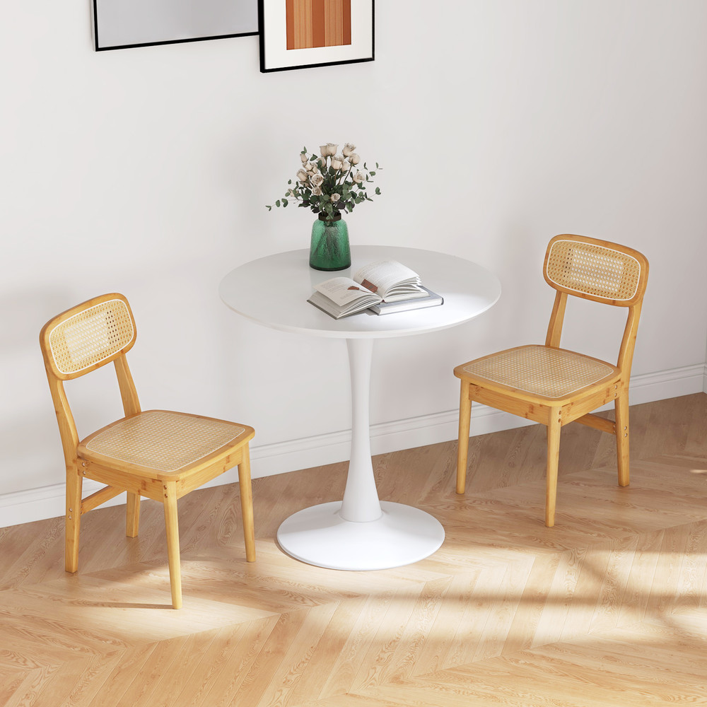 Modern Dining Chair Set Of 2 Simulated Rattan Backrest Bamboo Frame Comfortable Seating Pair 1