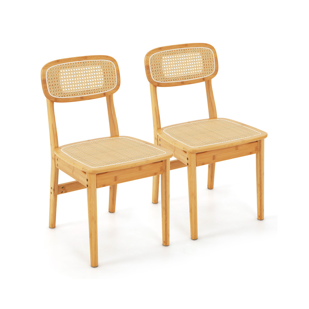 Modern Dining Chair Set Of 2 Simulated Rattan Backrest Bamboo Frame Comfortable Seating Pair 6