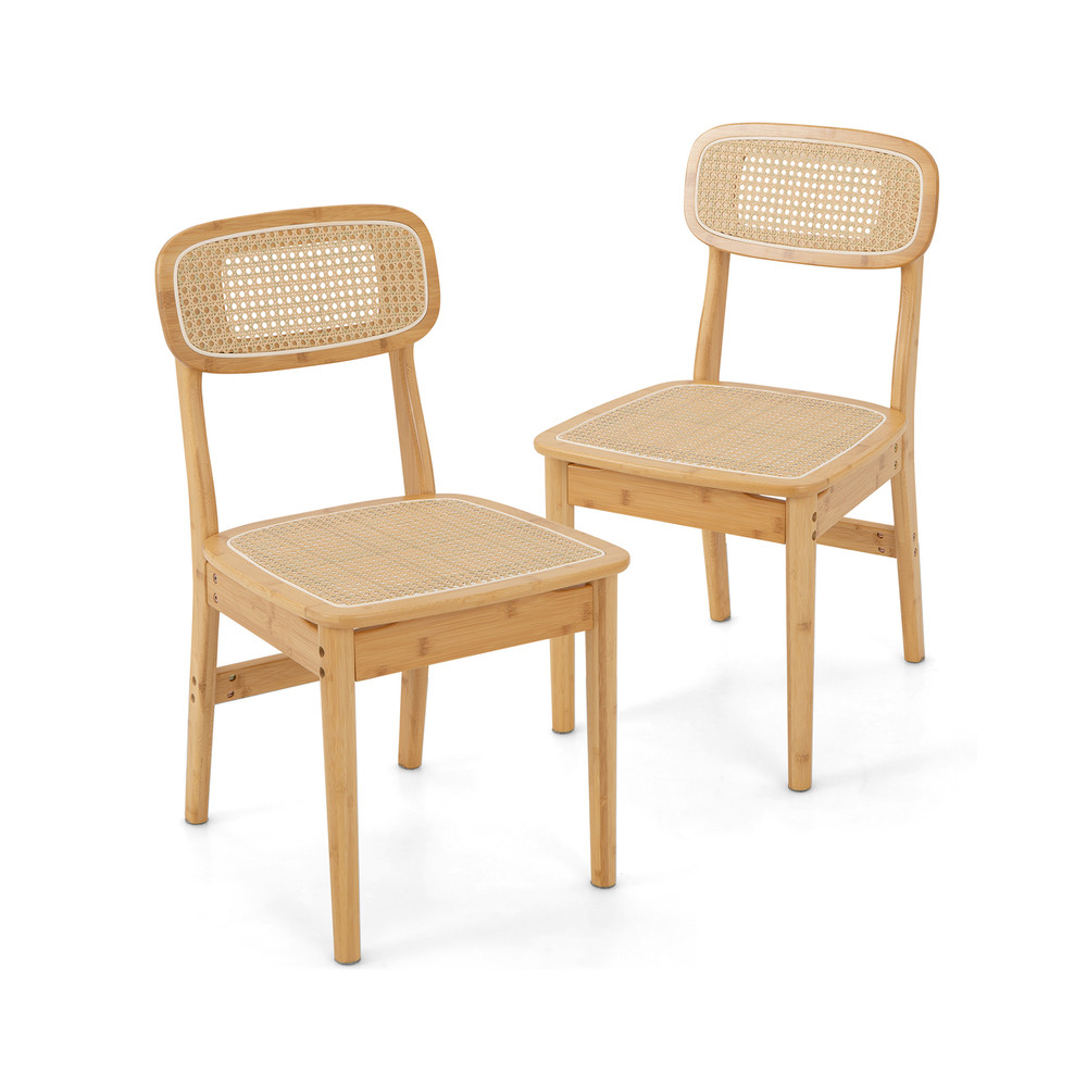 Modern Dining Chair Set Of 2 Simulated Rattan Backrest Bamboo Frame Comfortable Seating Pair 7