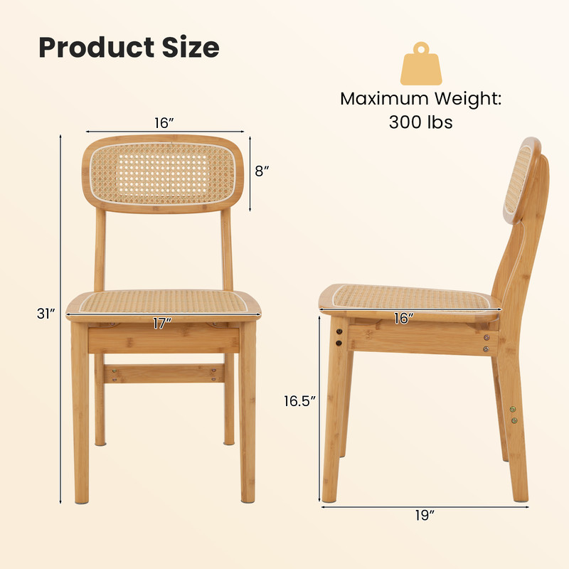Modern Dining Chair Set Of 2 Simulated Rattan Backrest Bamboo Frame Comfortable Seating Pair 5