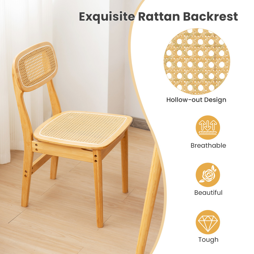 Modern Dining Chair Set Of 2 Simulated Rattan Backrest Bamboo Frame Comfortable Seating Pair 4