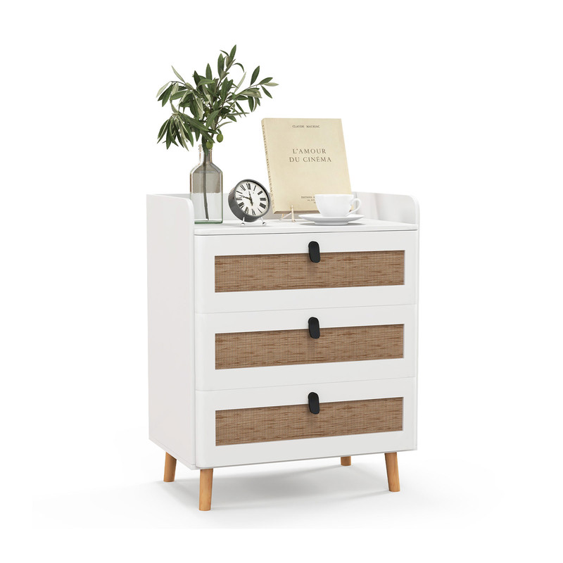 White Modern End Table 3 Rattan Decorated Drawers For Rustic Home Decor 6