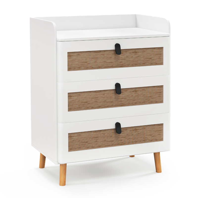 White Modern End Table 3 Rattan Decorated Drawers For Rustic Home Decor 7