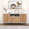Mid Century Modern Buffet Sideboard With Sliding Tambour Doors  2 Storage Drawers Rustic Wood Finis 0