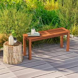 outdoor backless dining bench, 2-seater patio bench with breathable slatted seat – durable & versatile