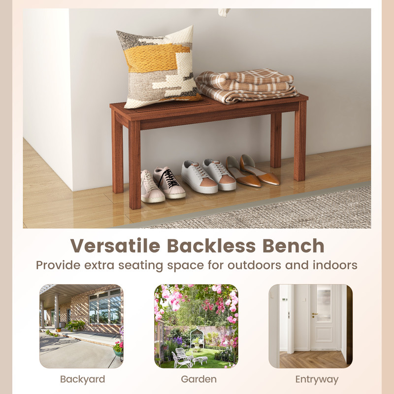 Outdoor Backless Dining Bench 2Seater Patio Bench With Breathable Slatted Seat  Durable  Versatile 3