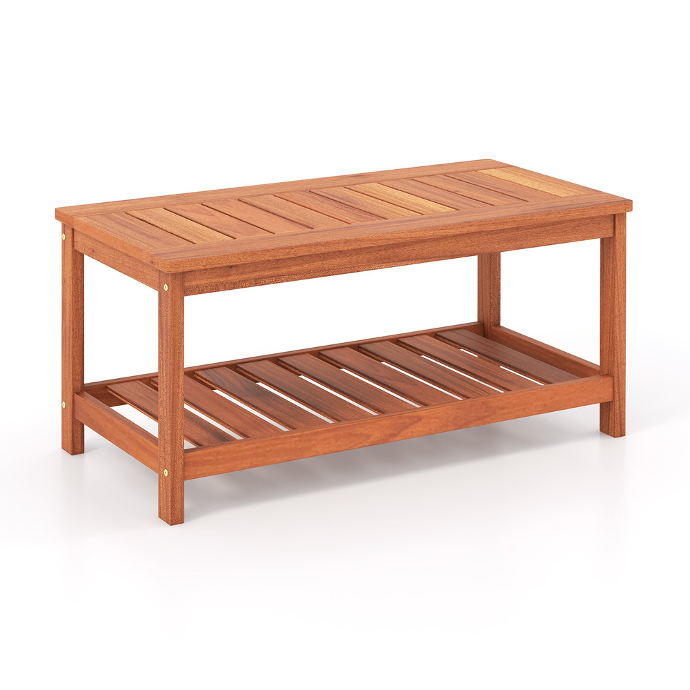 Outdoor Coffee Table 2Tier Patio Table With Slatted Tabletop Storage Shelf Durable Stylish 6