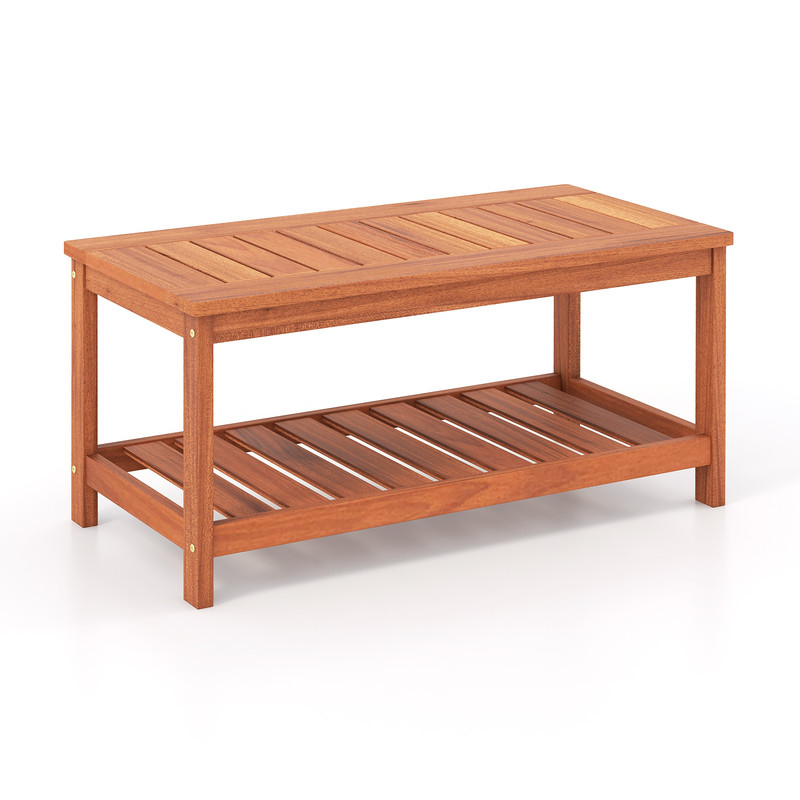 Outdoor Coffee Table 2Tier Patio Table With Slatted Tabletop Storage Shelf Durable Stylish 6