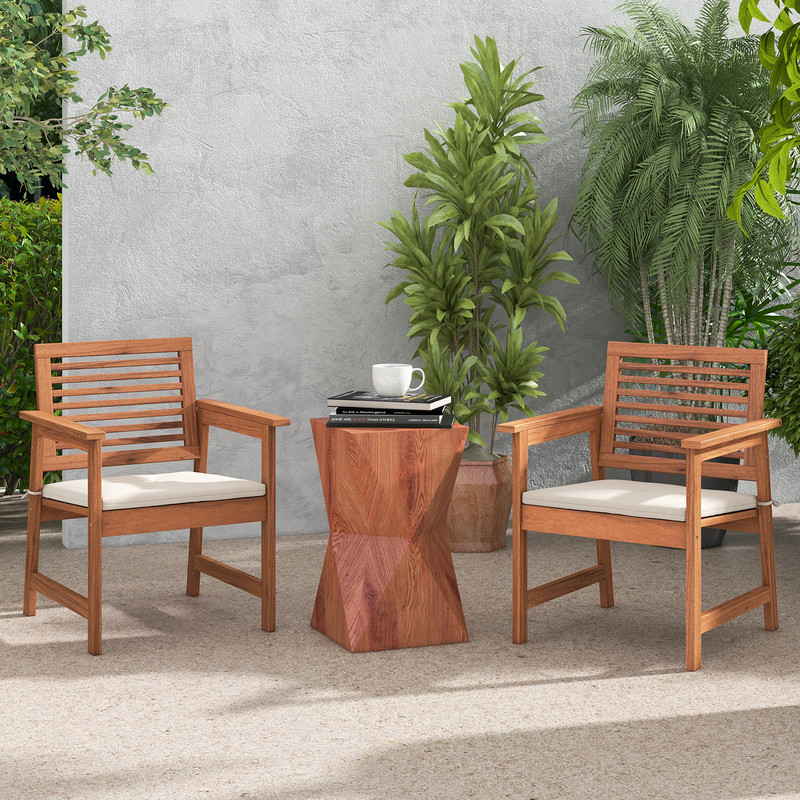 Set Of 2 Patio Solid Wood Dining Chairs With Cushions  Slatted Seat Premium Outdoor Seating 0