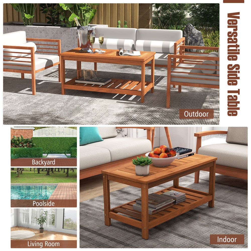 Outdoor Coffee Table 2Tier Patio Table With Slatted Tabletop Storage Shelf Durable Stylish 4