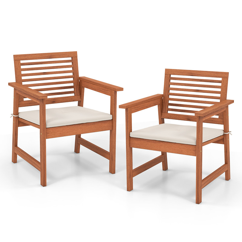 Set Of 2 Patio Solid Wood Dining Chairs With Cushions  Slatted Seat Premium Outdoor Seating 6