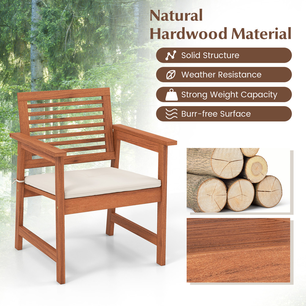 Set Of 2 Patio Solid Wood Dining Chairs With Cushions  Slatted Seat Premium Outdoor Seating 3