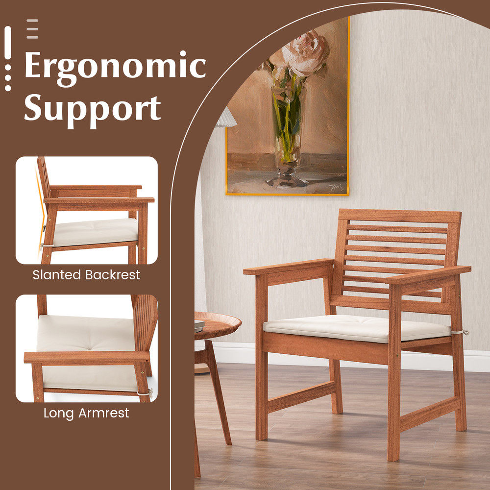 Set Of 2 Patio Solid Wood Dining Chairs With Cushions  Slatted Seat Premium Outdoor Seating 2