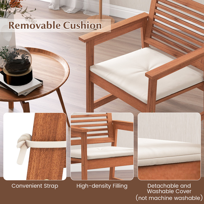 Set Of 2 Patio Solid Wood Dining Chairs With Cushions  Slatted Seat Premium Outdoor Seating 4