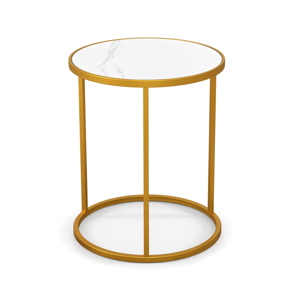 Round Side Table With Marble Top  Gold Frame 16 Inch Compact Accent Table For Small Spaces 6