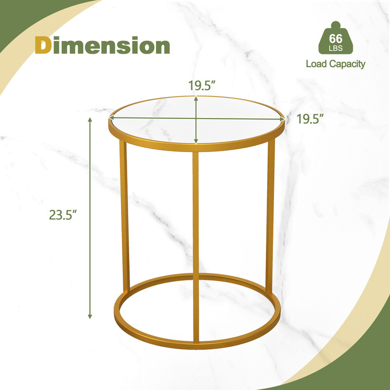 Round Side Table With Marble Top  Gold Frame 16 Inch Compact Accent Table For Small Spaces 5