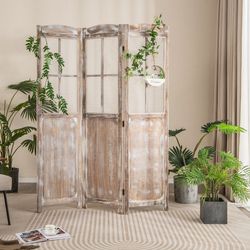 6 feet folding privacy screen room divider, vintage wood grain design for home & office spaces