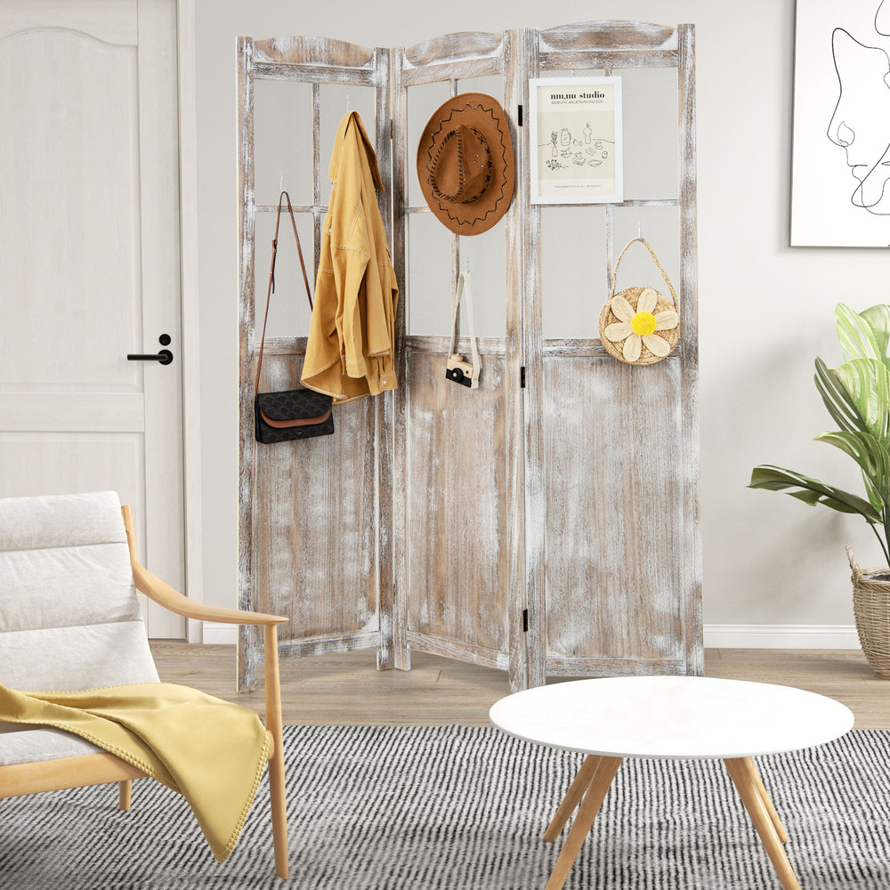 6 Feet Folding Privacy Screen Room Divider Vintage Wood Grain Design For Home  Office Spaces 1