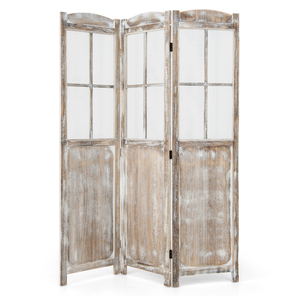 6 Feet Folding Privacy Screen Room Divider Vintage Wood Grain Design For Home  Office Spaces 4