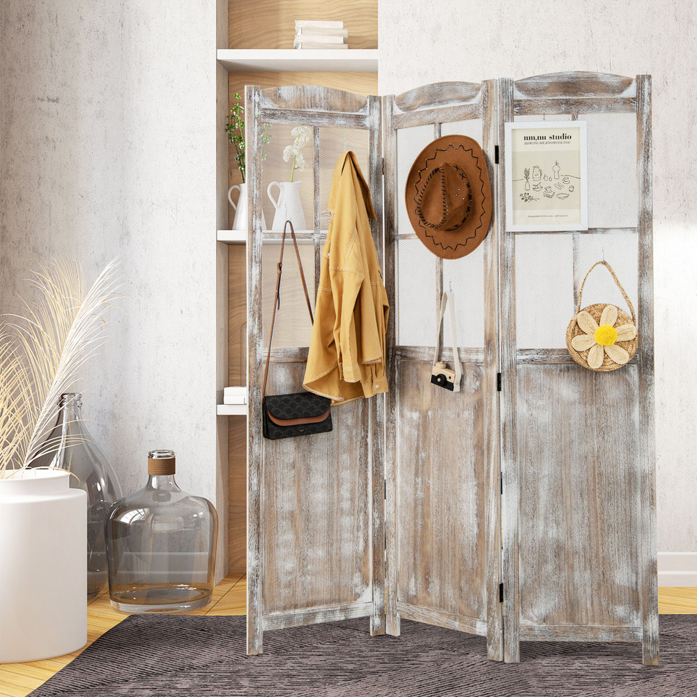 6 Feet Folding Privacy Screen Room Divider Vintage Wood Grain Design For Home  Office Spaces 7