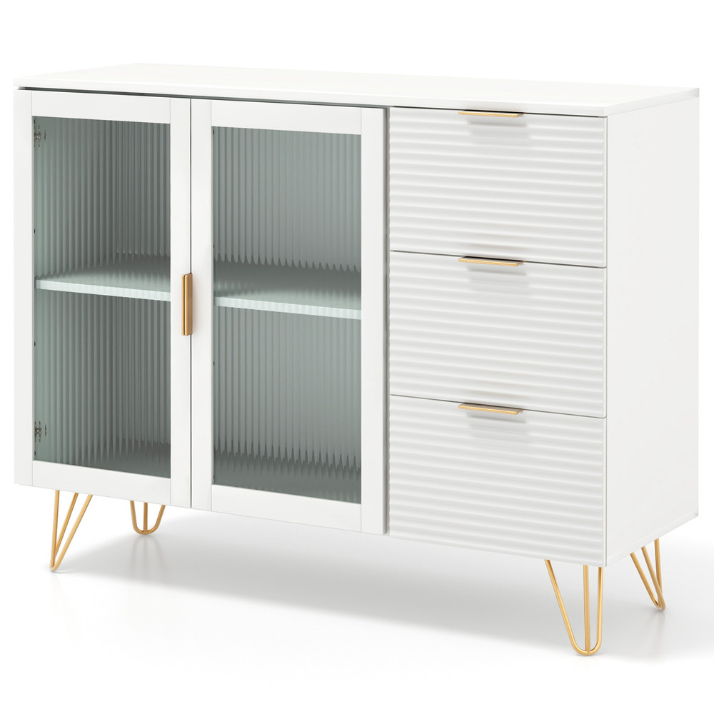 Buffet Cabinet With Glass Doors Modern Sideboard With 3 Drawer Versatile Storage For Home  Dining 6