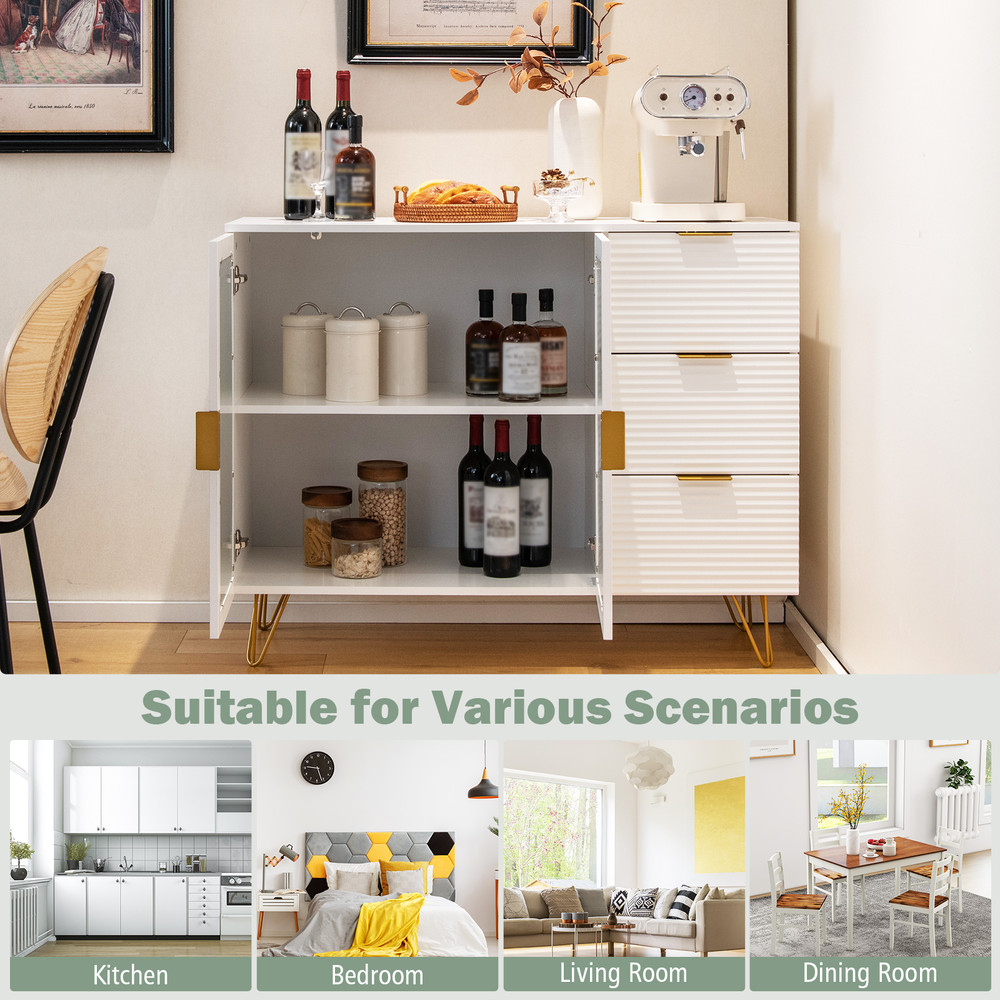 Buffet Cabinet With Glass Doors Modern Sideboard With 3 Drawer Versatile Storage For Home  Dining 4
