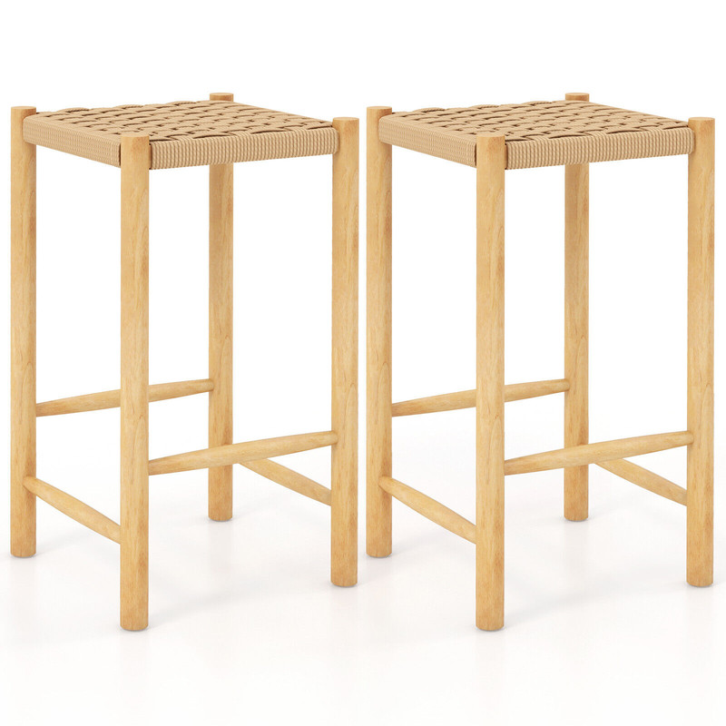 26 Inch Dining Bar Stool Set Of 2 Rubber Wood Frame With Woven Seats  Counter Height Stools 7