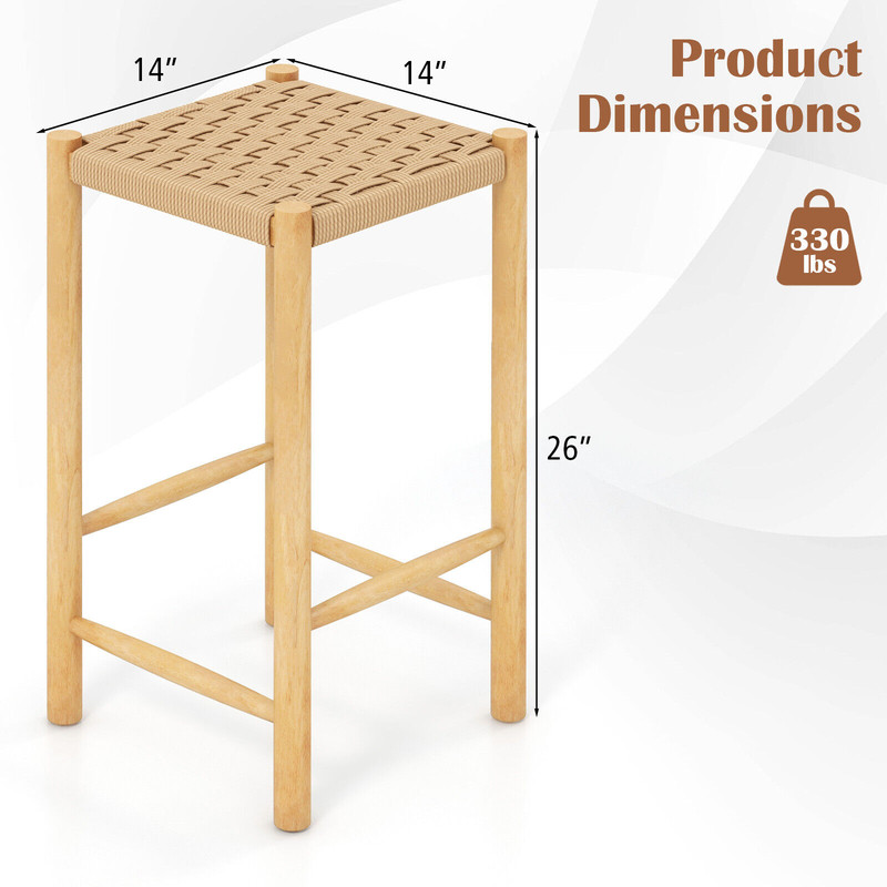 26 Inch Dining Bar Stool Set Of 2 Rubber Wood Frame With Woven Seats  Counter Height Stools 5