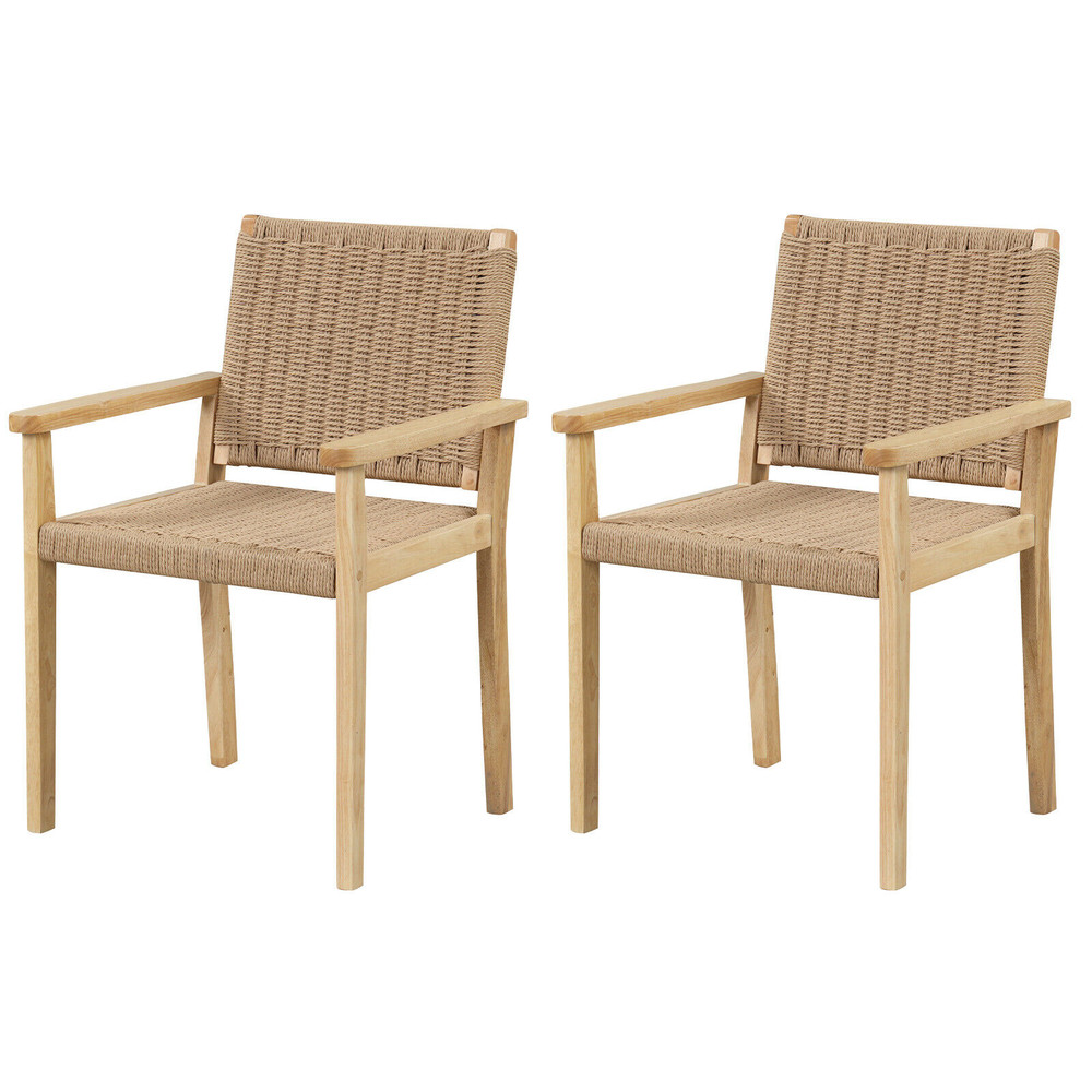 Indoor Outdoor Wood Chair Set Of 2 Rubber Wood Frame Breathable Woven Seat For Patio Dining Or Liv 7
