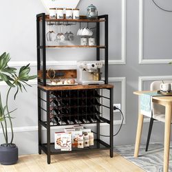 stylish wine bar cabinet with 4-tier storage shelves & glass holders, versatile wine rack for home & bar