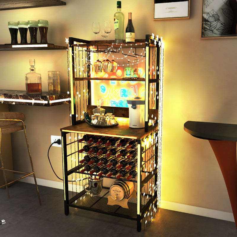 Stylish Wine Bar Cabinet With 4Tier Storage Shelves Glass Holders Versatile Wine Rack For Home Ba 1