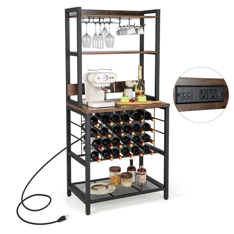 Stylish Wine Bar Cabinet With 4Tier Storage Shelves Glass Holders Versatile Wine Rack For Home Ba 7