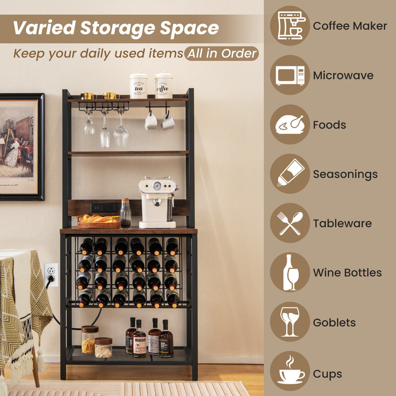 Stylish Wine Bar Cabinet With 4Tier Storage Shelves Glass Holders Versatile Wine Rack For Home Ba 2