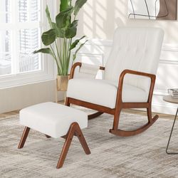 rocking chair with ottoman, solid rubber wood frame & padded cushion for ultimate comfort
