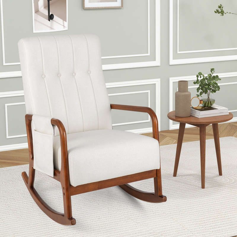 Rocking Chair With Ottoman Solid Rubber Wood Frame  Padded Cushion For Ultimate Comfort 7